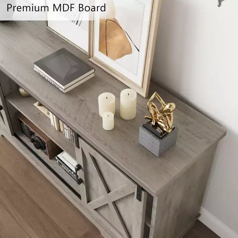 Farmhouse TV Stand for 65 Inch, Entertainment Center with Sliding Barn Door, TV Console Cabinet Furniture for Living Room-Grey