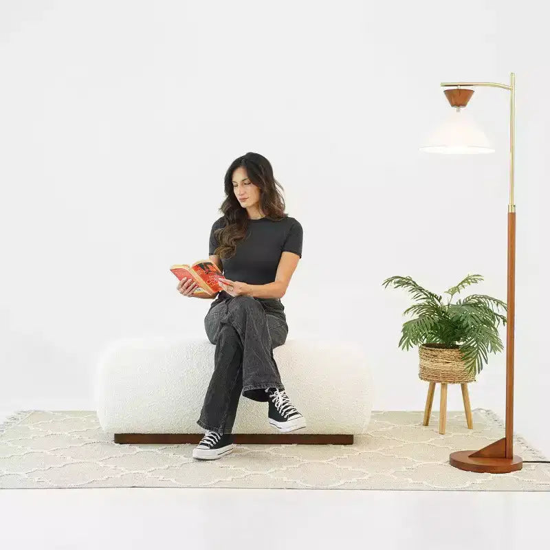 TUYOHW 47.2 Aesthetic Design Fluffy Boulce Ottoman Bench,Mid-Century Modern Living Room Accent Ottoman,End of Bed Ottoman Bench,Ivory