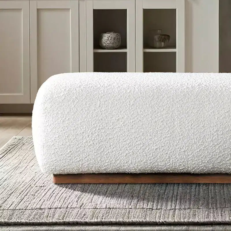 TUYOHW 47.2 Aesthetic Design Fluffy Boulce Ottoman Bench,Mid-Century Modern Living Room Accent Ottoman,End of Bed Ottoman Bench,Ivory
