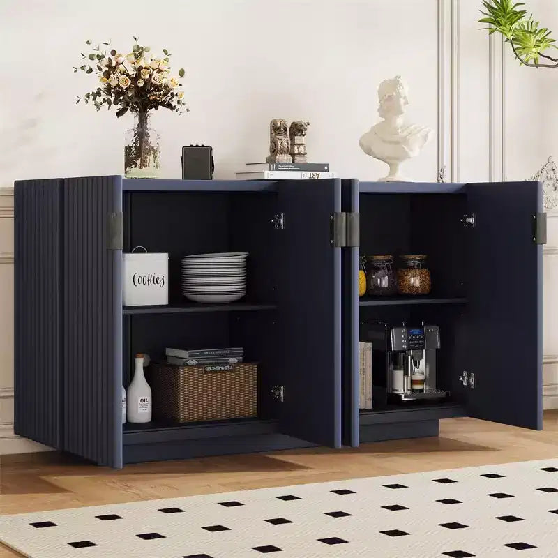 59.8'' Sideboard Cabinet with 4 Wavy Doors & Adjustable Shelves. Console Table for Entryway. Living Room. Dining Room. Kitchen