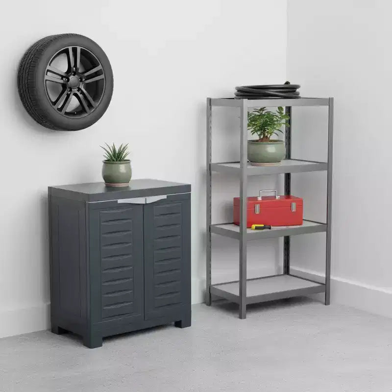 HomeRoots 26 Dark Gray Heavy Duty Plastic Two Door Utility Cabinet