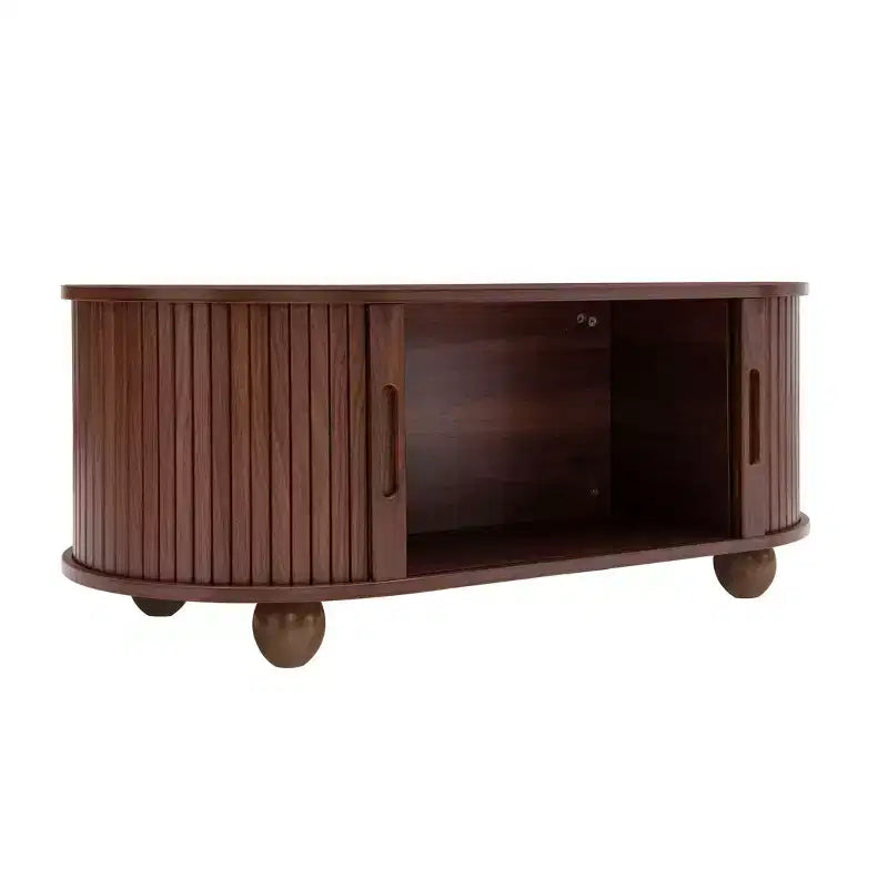 GDFStudio Laura Rustic Wooden Storage Coffee Table with Strip Sliding Door