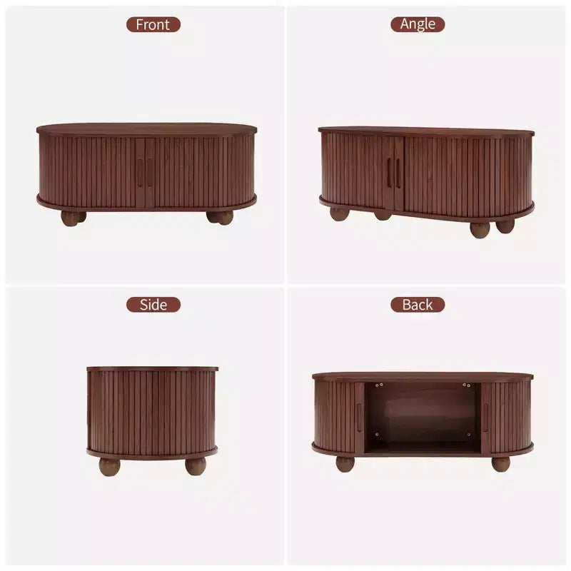 GDFStudio Laura Rustic Wooden Storage Coffee Table with Strip Sliding Door