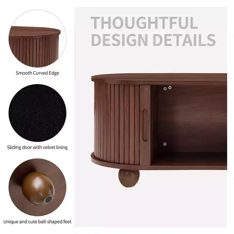 GDFStudio Laura Rustic Wooden Storage Coffee Table with Strip Sliding Door