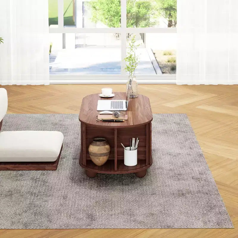 GDFStudio Laura Rustic Wooden Storage Coffee Table with Strip Sliding Door
