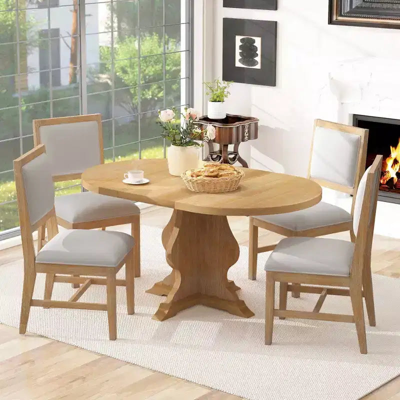 GDFStudio Mandy Farmhouse 5-Piece Extendable Dining Table Set with Upholstered Chairs