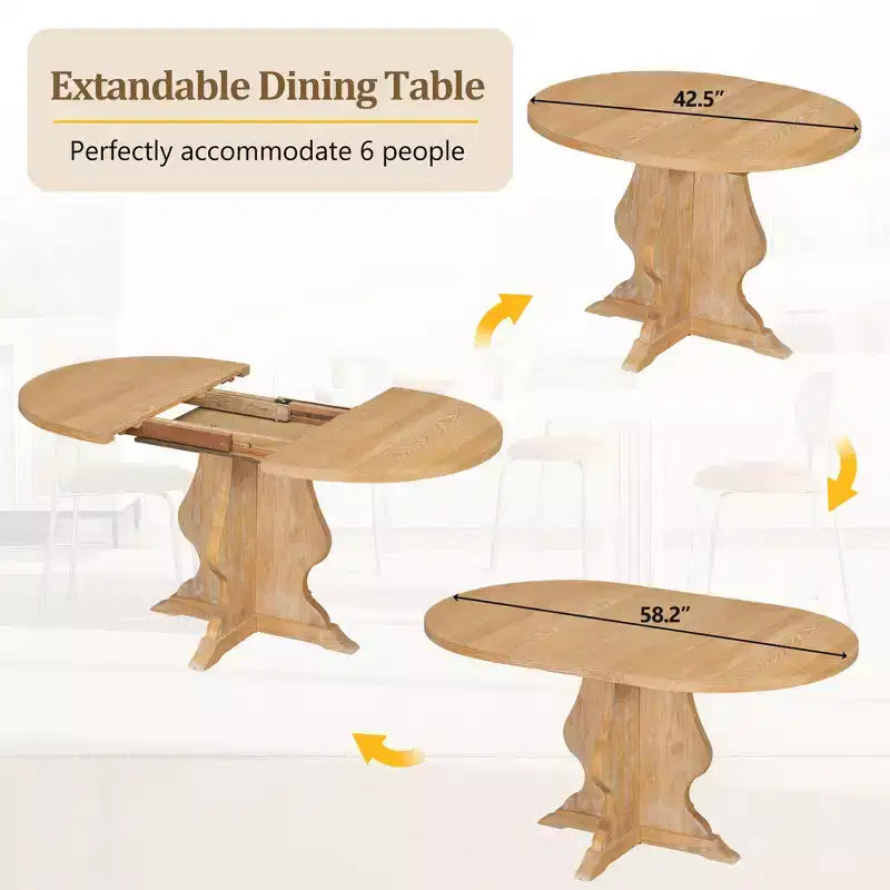 GDFStudio Mandy Farmhouse 5-Piece Extendable Dining Table Set with Upholstered Chairs