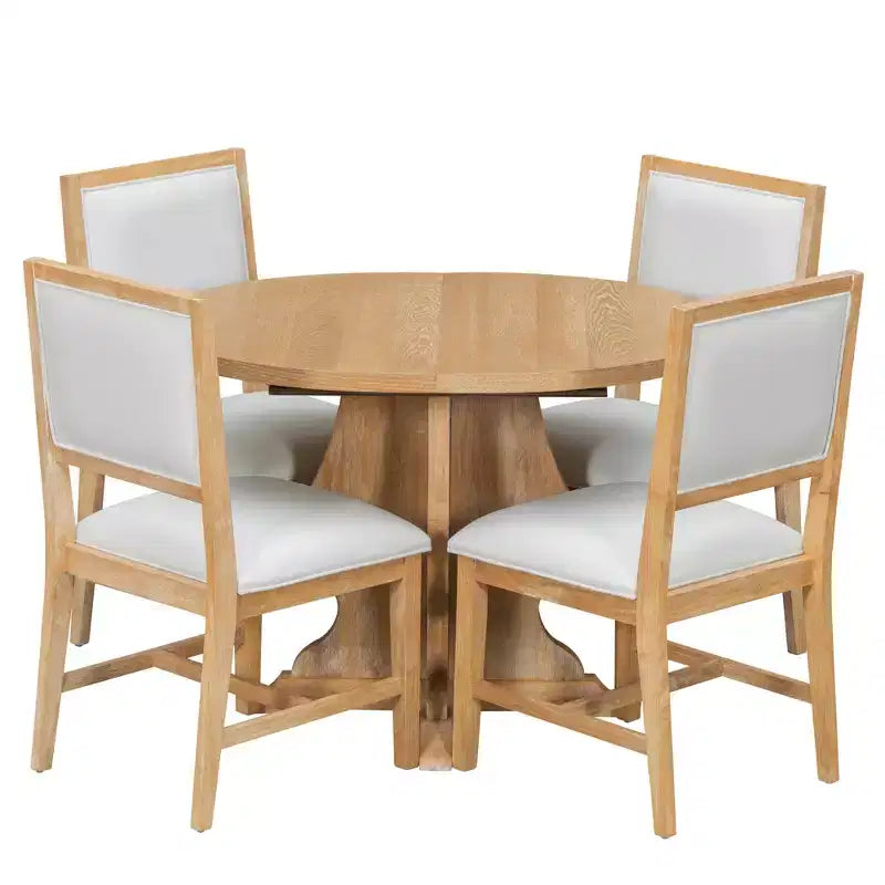 GDFStudio Mandy Farmhouse 5-Piece Extendable Dining Table Set with Upholstered Chairs