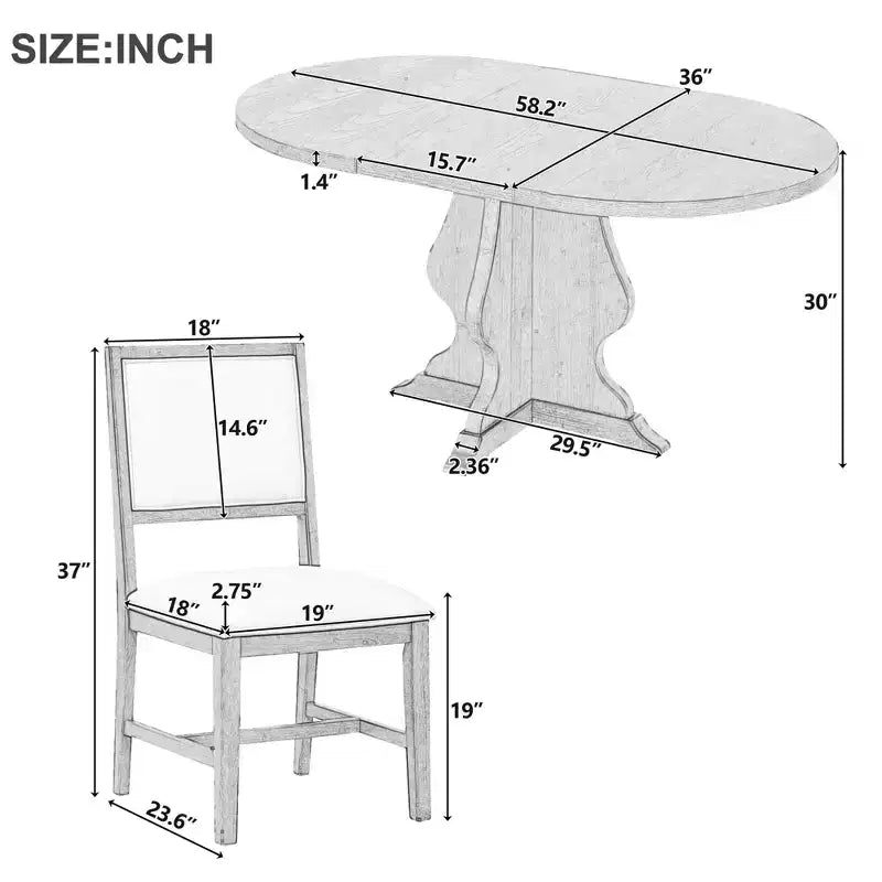 GDFStudio Mandy Farmhouse 5-Piece Extendable Dining Table Set with Upholstered Chairs