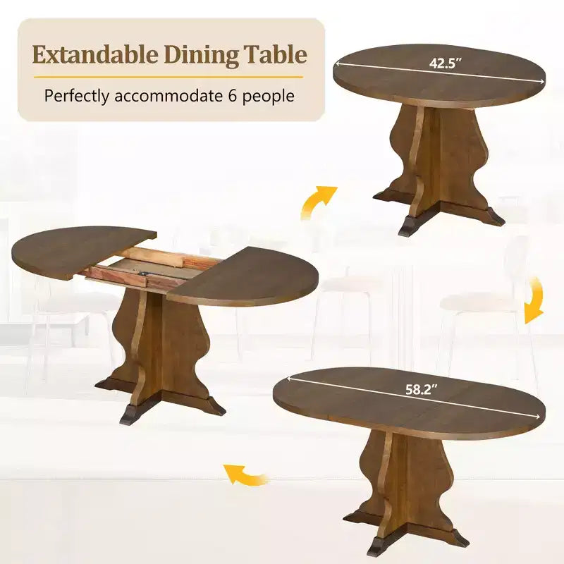 GDFStudio Mandy Farmhouse 5-Piece Extendable Dining Table Set with Upholstered Chairs