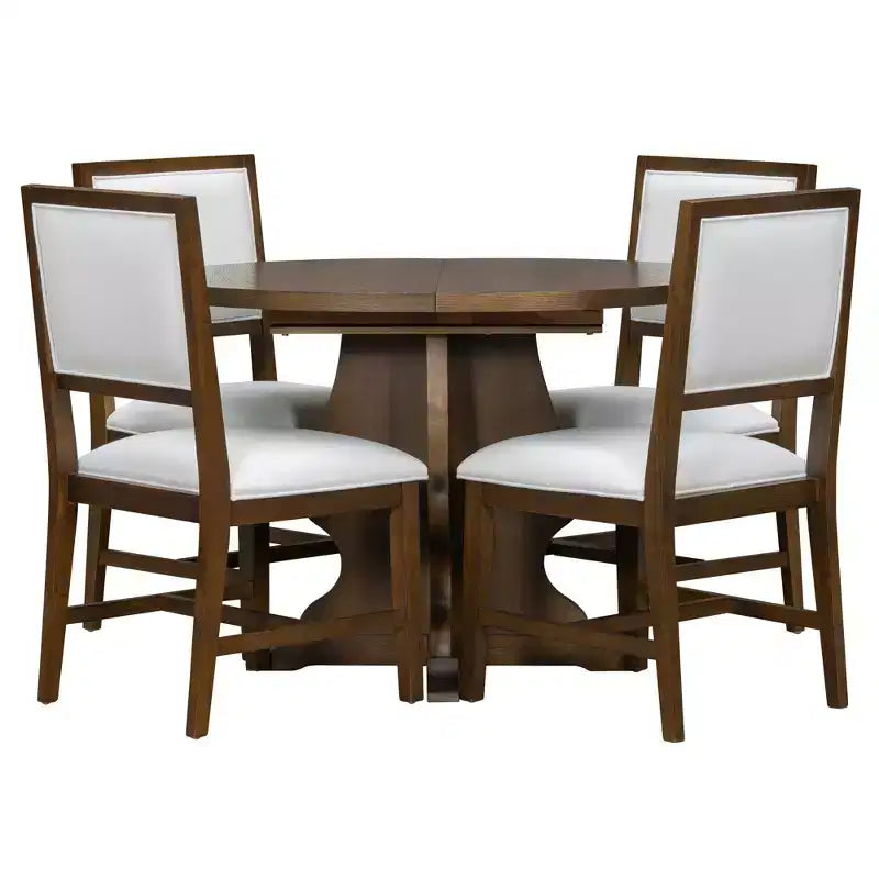 GDFStudio Mandy Farmhouse 5-Piece Extendable Dining Table Set with Upholstered Chairs