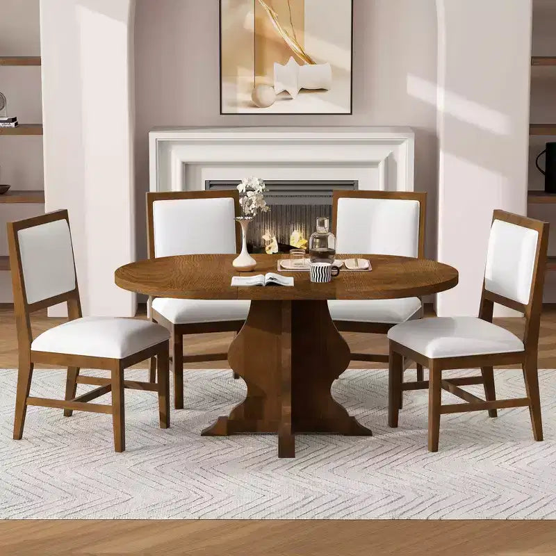 GDFStudio Mandy Farmhouse 5-Piece Extendable Dining Table Set with Upholstered Chairs