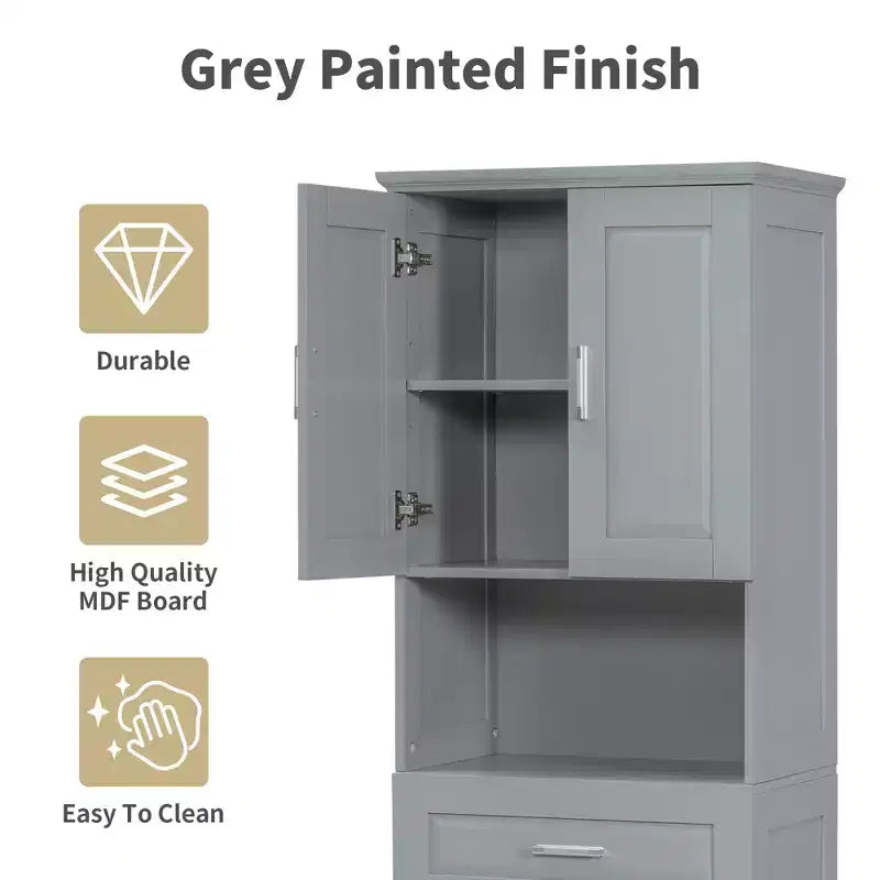 GDFStudio Nolan Modern Wood Tall Bathroom Storage Cabinet with Tilt-Out Laundry Hamper, Double-Door Cabinet, Upper Shelves and Drawer