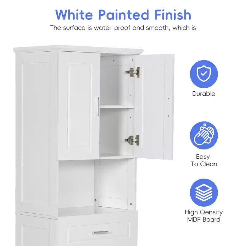 GDFStudio Nolan Modern Wood Tall Bathroom Storage Cabinet with Tilt-Out Laundry Hamper, Double-Door Cabinet, Upper Shelves and Drawer