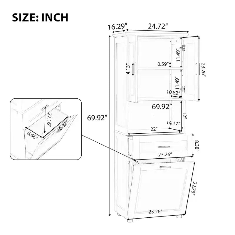 GDFStudio Nolan Modern Wood Tall Bathroom Storage Cabinet with Tilt-Out Laundry Hamper, Double-Door Cabinet, Upper Shelves and Drawer