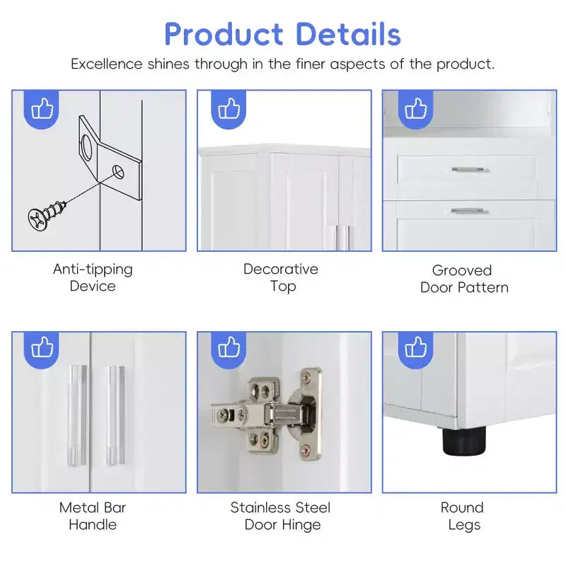 GDFStudio Nolan Modern Wood Tall Bathroom Storage Cabinet with Tilt-Out Laundry Hamper, Double-Door Cabinet, Upper Shelves and Drawer