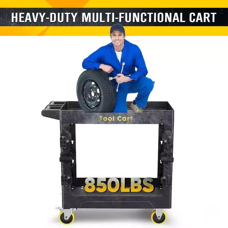 SILVEL Heavy Duty Rolling Utility Cart 2 Shelf 850 lb Capacity with Locking Wheels for Garage Warehouse and Cleaning