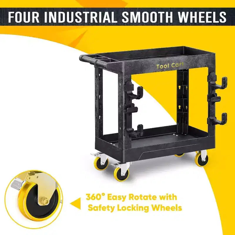 SILVEL Heavy Duty Rolling Utility Cart 2 Shelf 850 lb Capacity with Locking Wheels for Garage Warehouse and Cleaning