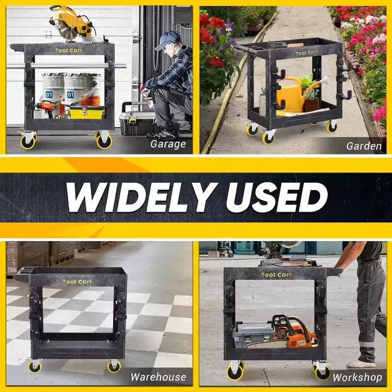 SILVEL Heavy Duty Rolling Utility Cart 2 Shelf 850 lb Capacity with Locking Wheels for Garage Warehouse and Cleaning