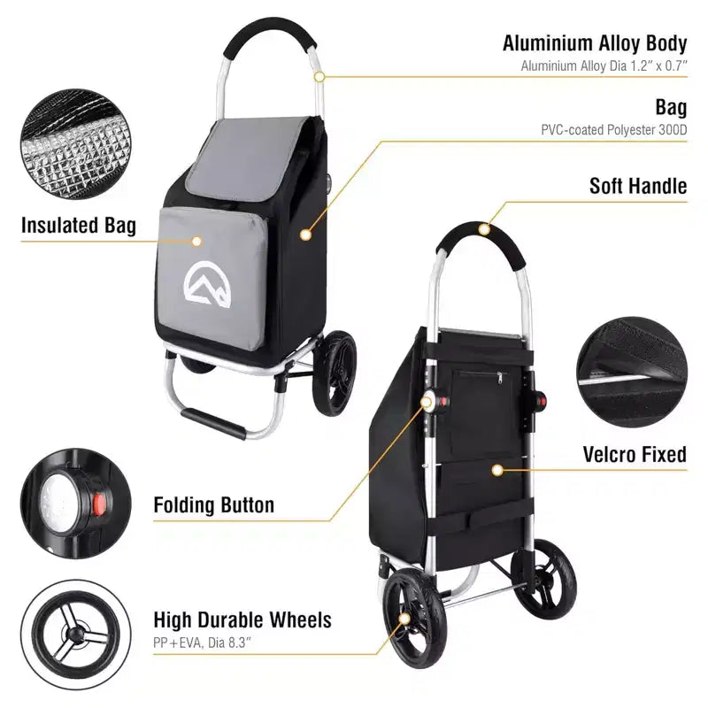 Olympia Tools Aluminum Foldable Utility Shopping Cart w/ Wheels & Removable Bag