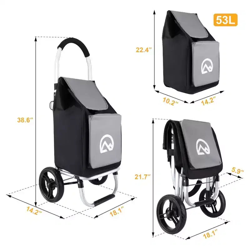 Olympia Tools Aluminum Foldable Utility Shopping Cart w/ Wheels & Removable Bag