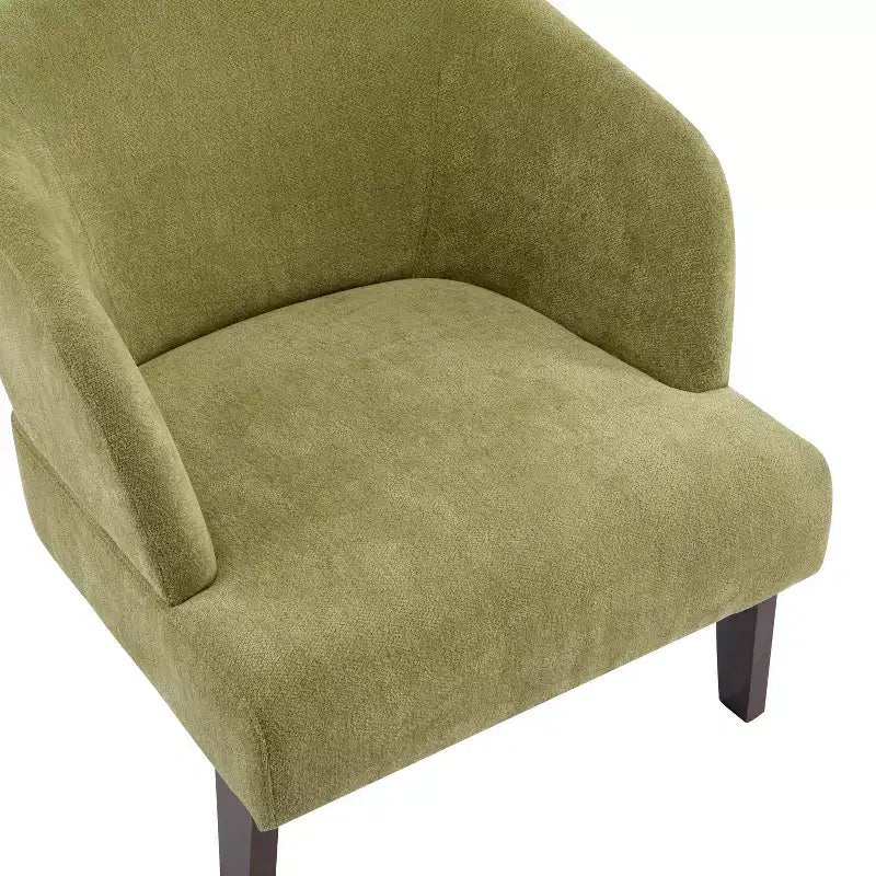 Modern Accent Chair with Round Back and Wooden Legs, Soft Fabric Upholstery, for Living Room or Office