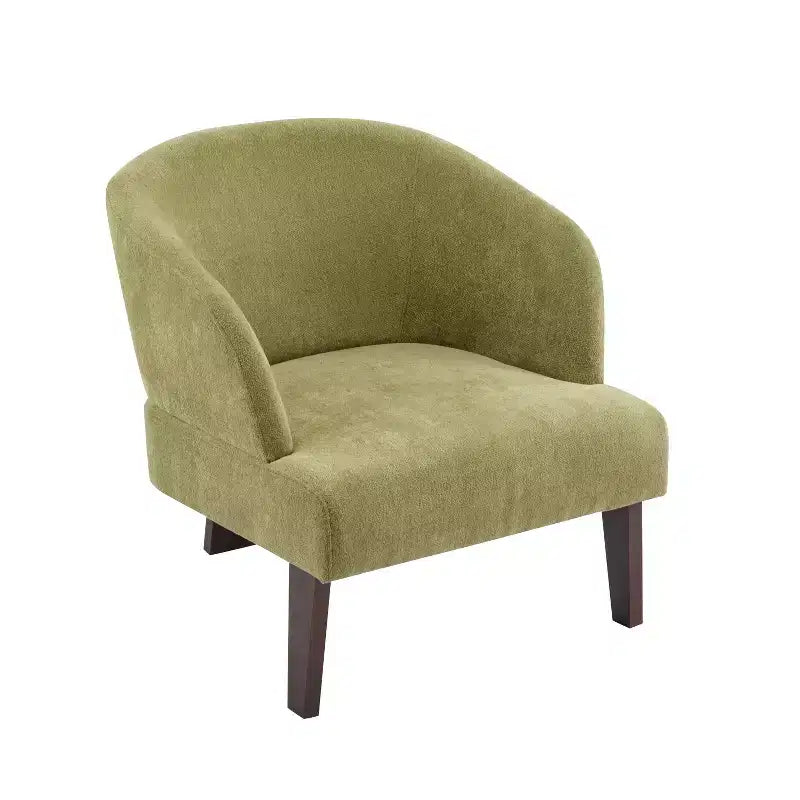 Modern Accent Chair with Round Back and Wooden Legs, Soft Fabric Upholstery, for Living Room or Office