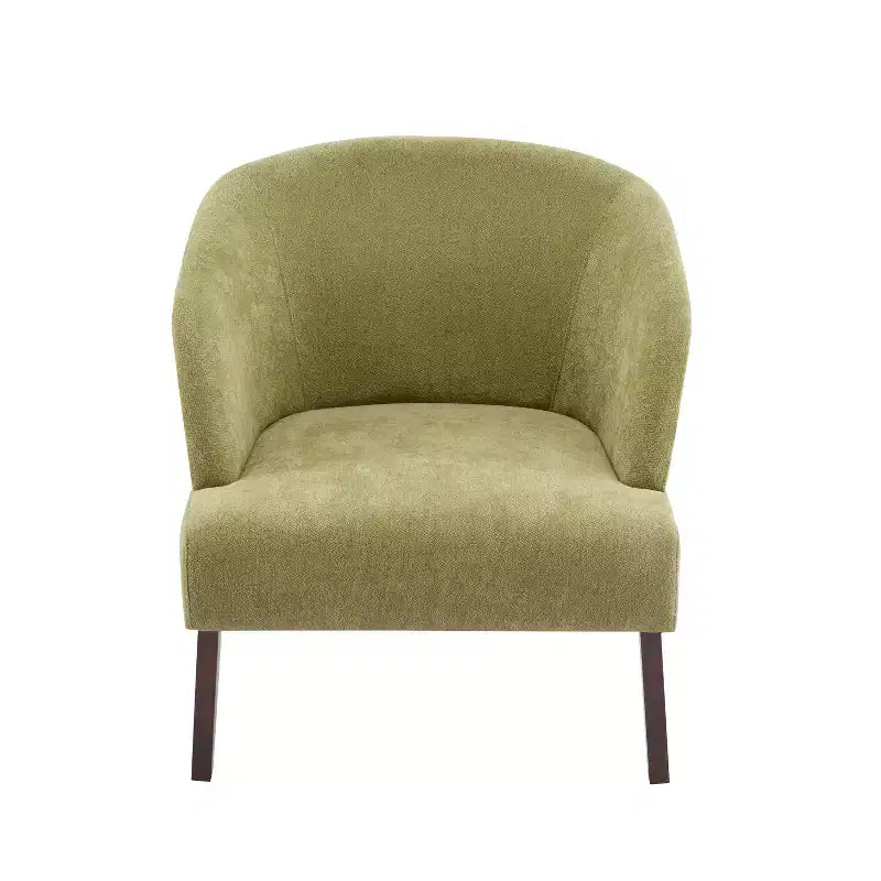 Modern Accent Chair with Round Back and Wooden Legs, Soft Fabric Upholstery, for Living Room or Office