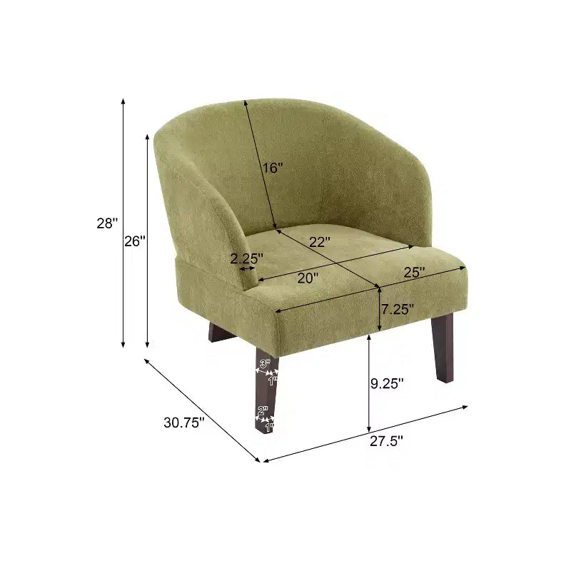 Modern Accent Chair with Round Back and Wooden Legs, Soft Fabric Upholstery, for Living Room or Office
