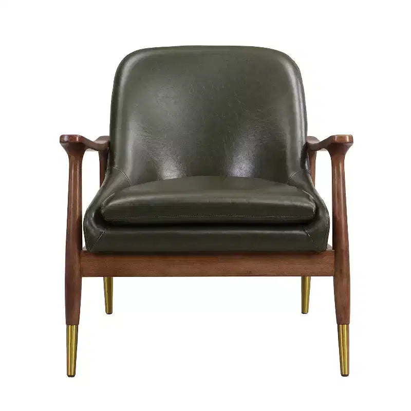 29.2-Inch Mid-Century Faux Leather Accent Chair with Brass-Tipped Legs, for Living Room or Office