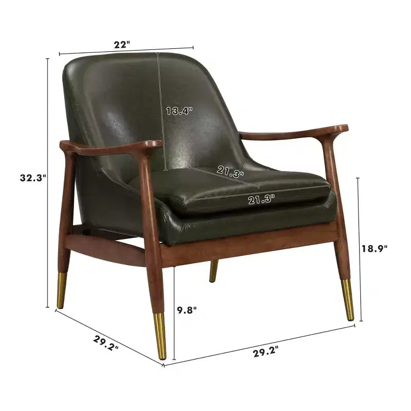 29.2-Inch Mid-Century Faux Leather Accent Chair with Brass-Tipped Legs, for Living Room or Office