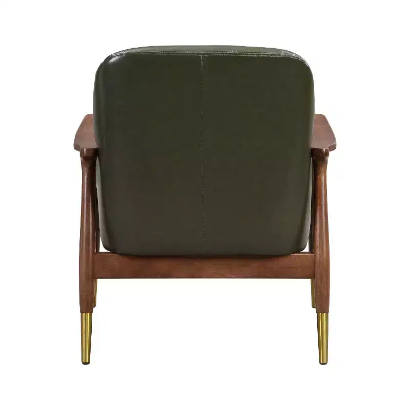 29.2-Inch Mid-Century Faux Leather Accent Chair with Brass-Tipped Legs, for Living Room or Office