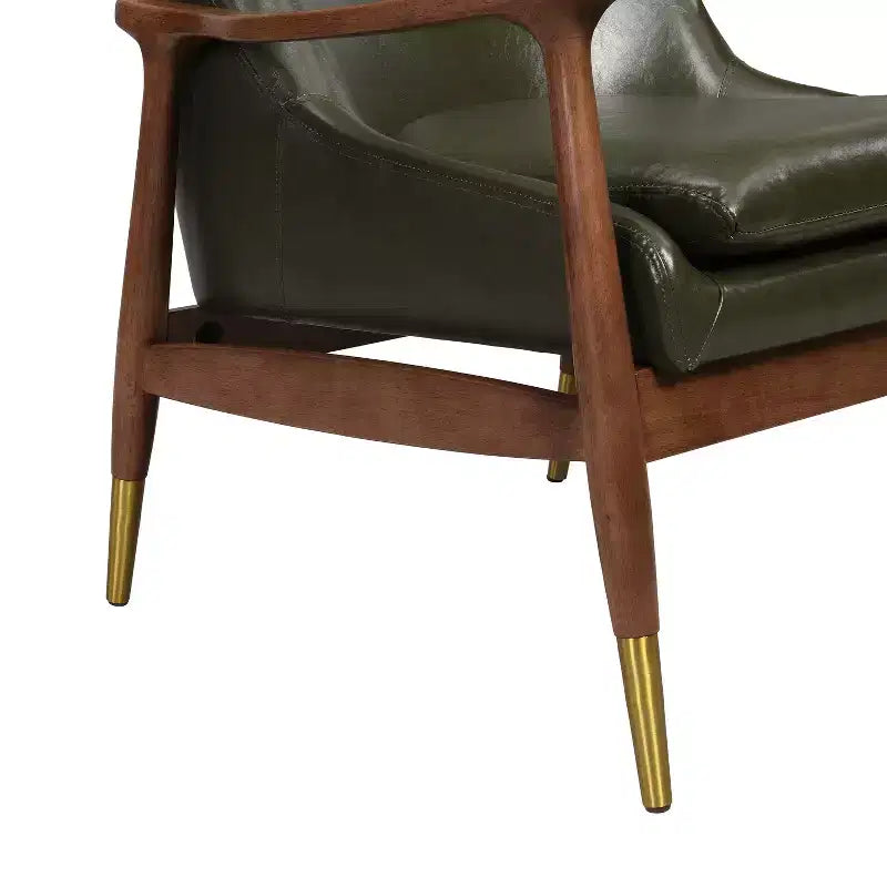 29.2-Inch Mid-Century Faux Leather Accent Chair with Brass-Tipped Legs, for Living Room or Office