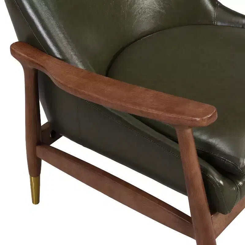 29.2-Inch Mid-Century Faux Leather Accent Chair with Brass-Tipped Legs, for Living Room or Office