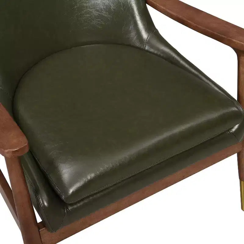 29.2-Inch Mid-Century Faux Leather Accent Chair with Brass-Tipped Legs, for Living Room or Office