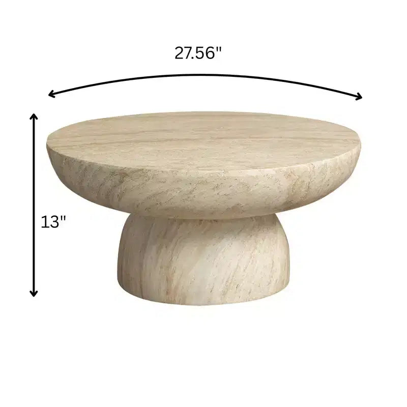 LeisureMod Lunexa Round Coffee Table  Fiberstone Pedestal Accent Table for Indoor or Outdoor Use, Sculpted Design with Anti-Slip Foot Pads