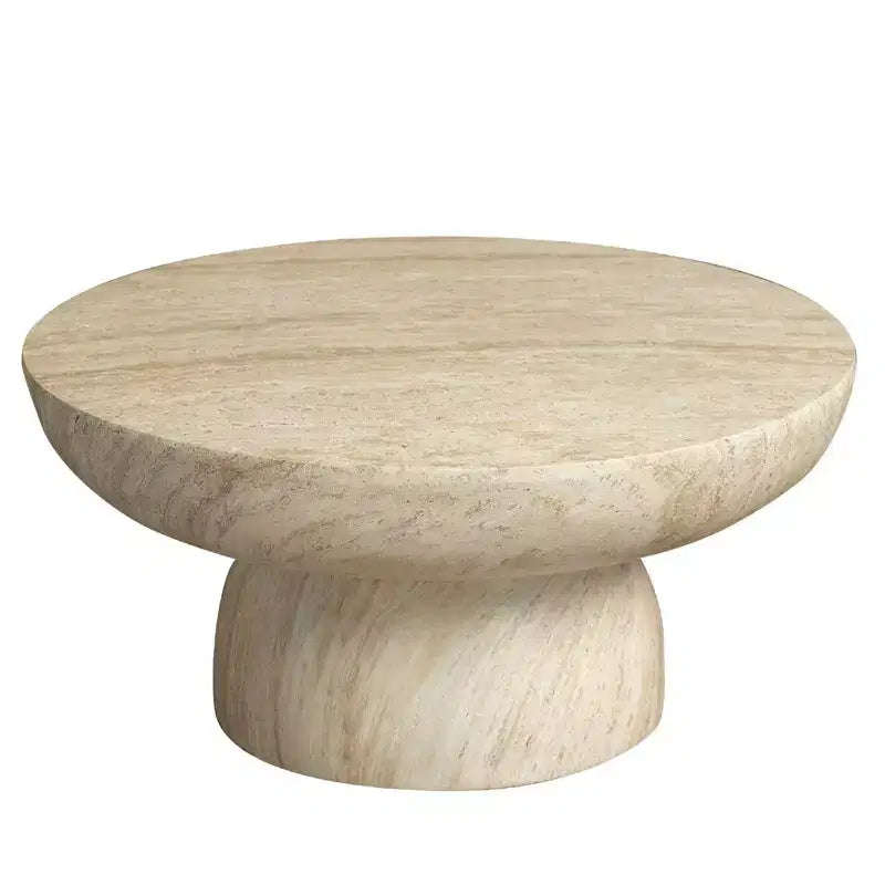 LeisureMod Lunexa Round Coffee Table  Fiberstone Pedestal Accent Table for Indoor or Outdoor Use, Sculpted Design with Anti-Slip Foot Pads