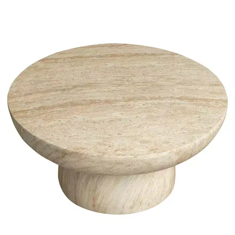 LeisureMod Lunexa Round Coffee Table  Fiberstone Pedestal Accent Table for Indoor or Outdoor Use, Sculpted Design with Anti-Slip Foot Pads