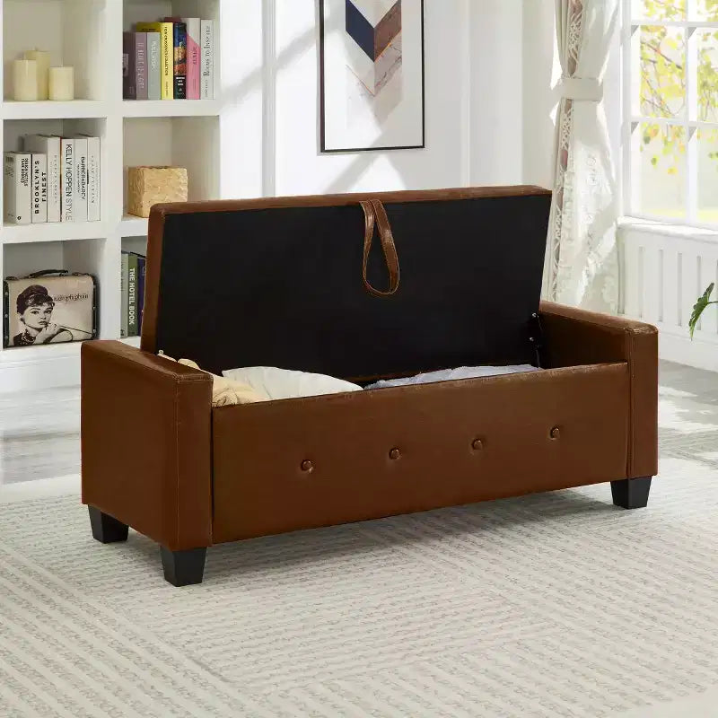 48 Modern PU Leather Storage Bench with Flip-Top, Entryway Bench with Storage for Living Room, Bedroom, or Entryway-Panipeachy