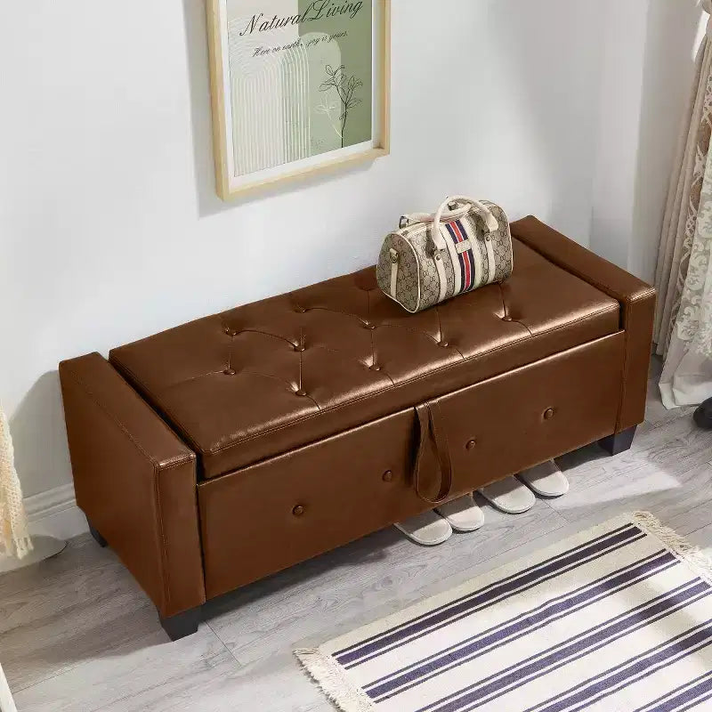 48 Modern PU Leather Storage Bench with Flip-Top, Entryway Bench with Storage for Living Room, Bedroom, or Entryway-Panipeachy