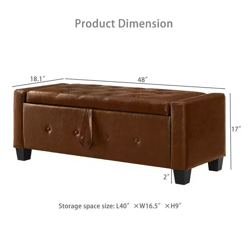 48 Modern PU Leather Storage Bench with Flip-Top, Entryway Bench with Storage for Living Room, Bedroom, or Entryway-Panipeachy