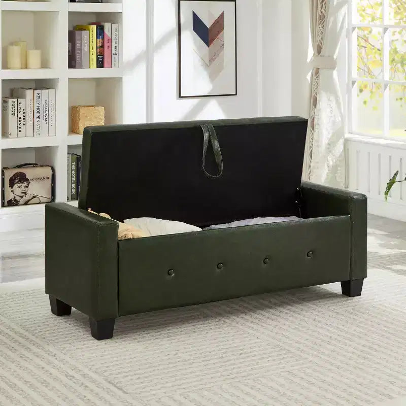 48 Modern PU Leather Storage Bench with Flip-Top, Entryway Bench with Storage for Living Room, Bedroom, or Entryway-Panipeachy