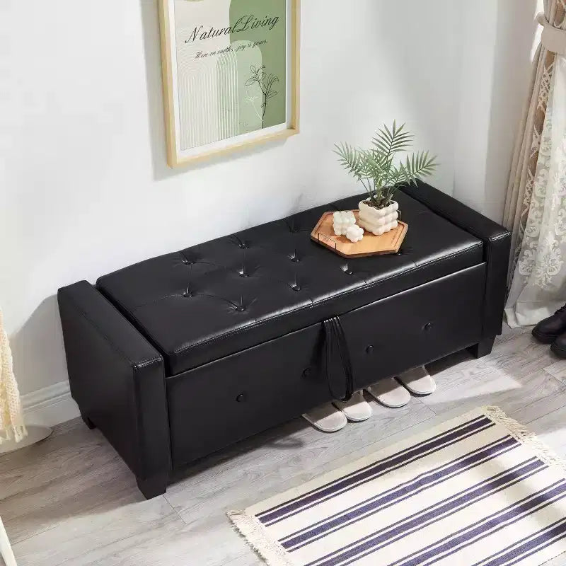 48 Modern PU Leather Storage Bench with Flip-Top, Entryway Bench with Storage for Living Room, Bedroom, or Entryway-Panipeachy