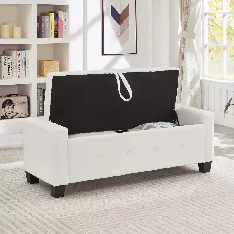 48 Modern PU Leather Storage Bench with Flip-Top, Entryway Bench with Storage for Living Room, Bedroom, or Entryway-Panipeachy