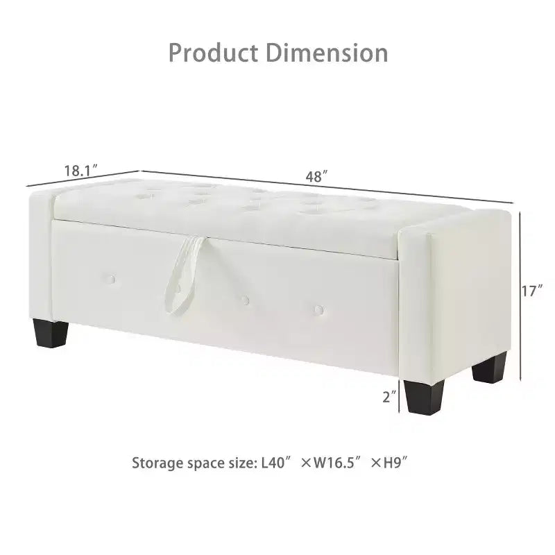 48 Modern PU Leather Storage Bench with Flip-Top, Entryway Bench with Storage for Living Room, Bedroom, or Entryway-Panipeachy