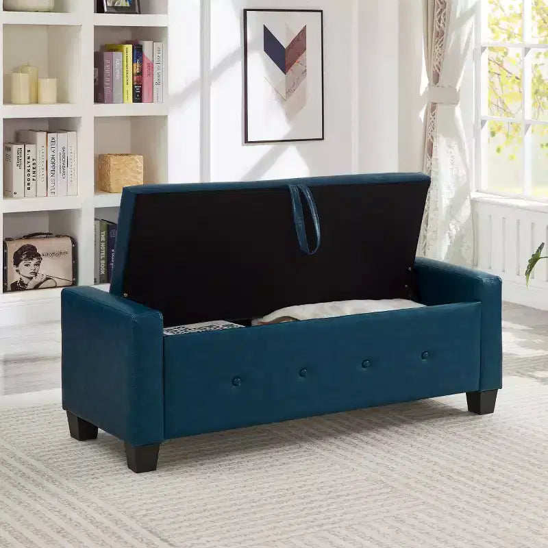 48 Modern PU Leather Storage Bench with Flip-Top, Entryway Bench with Storage for Living Room, Bedroom, or Entryway-Panipeachy