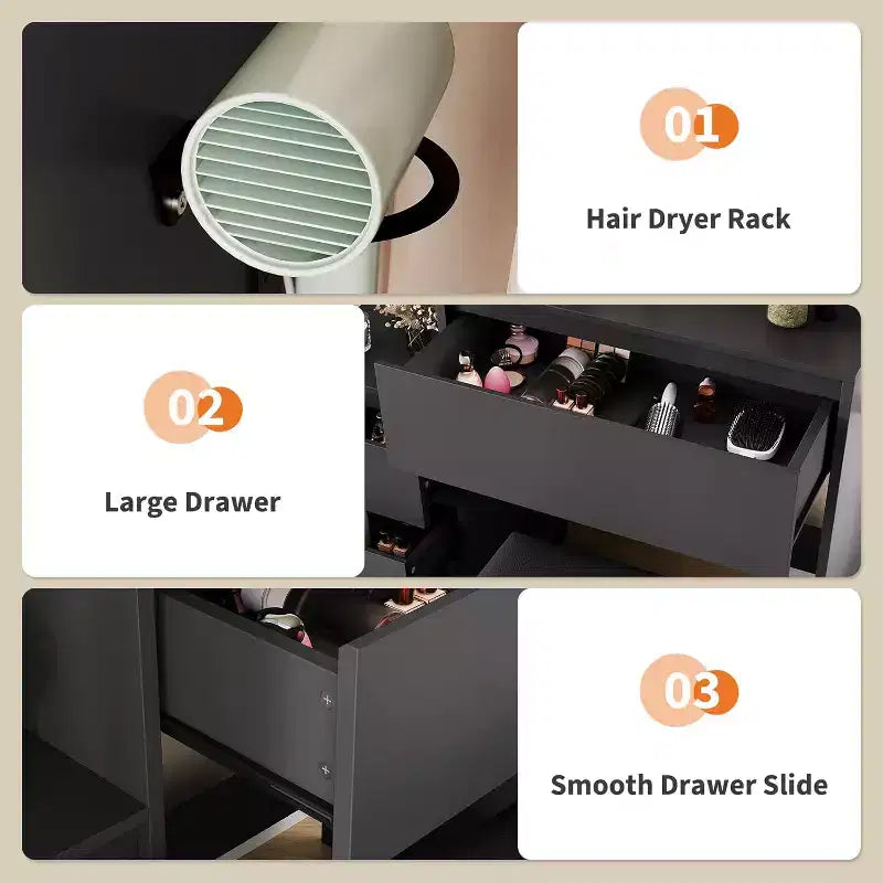 Modern Vanity Desk with LED Mirror & Adjustable Lighting, 36-Inch Makeup Table with 4 Drawers, Storage Shelves, Power Outlet, USB Ports,for Bedroom