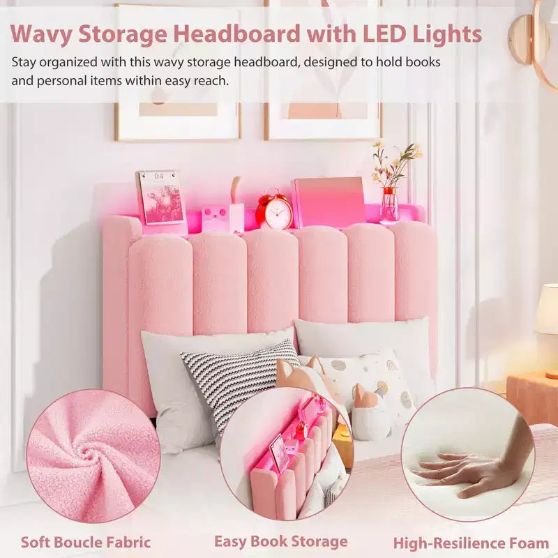 Upholstered Platform Bed Frame Storage Headboard & Drawers, Strong Wood Slats, Noise-Free Metal Frame, Heavy Duty, Easy Assembly,