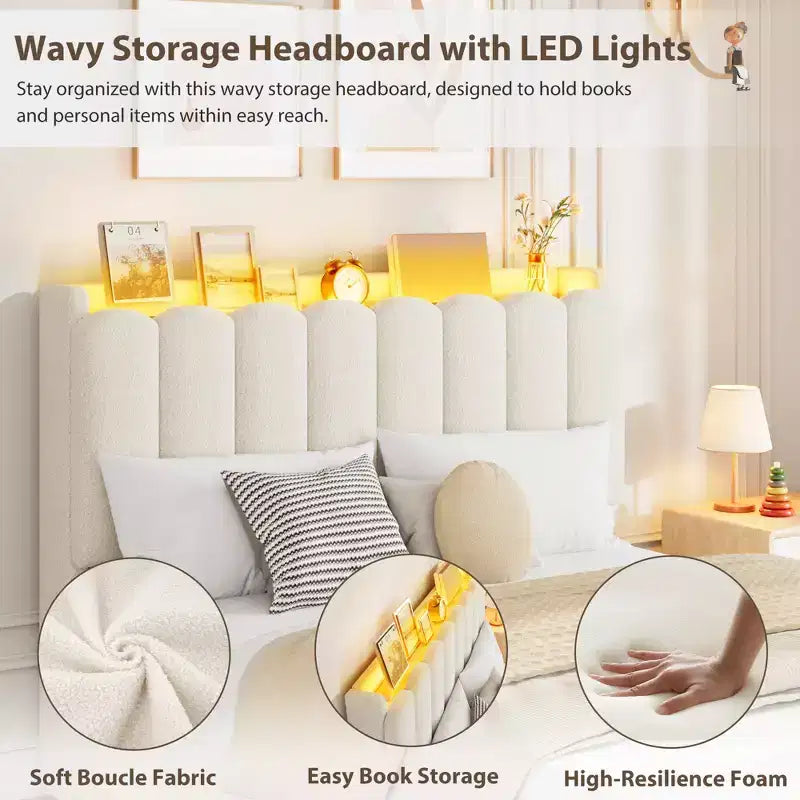 Upholstered Platform Bed Frame Storage Headboard & Drawers, Strong Wood Slats, Noise-Free Metal Frame, Heavy Duty, Easy Assembly,