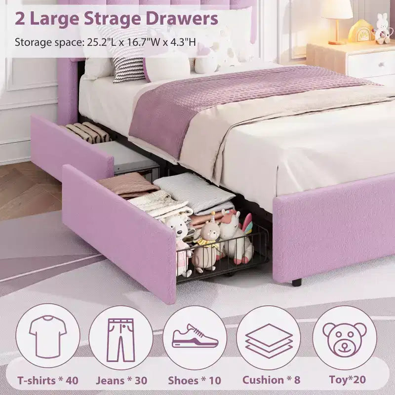 Upholstered Platform Bed Frame Storage Headboard & Drawers, Strong Wood Slats, Noise-Free Metal Frame, Heavy Duty, Easy Assembly,